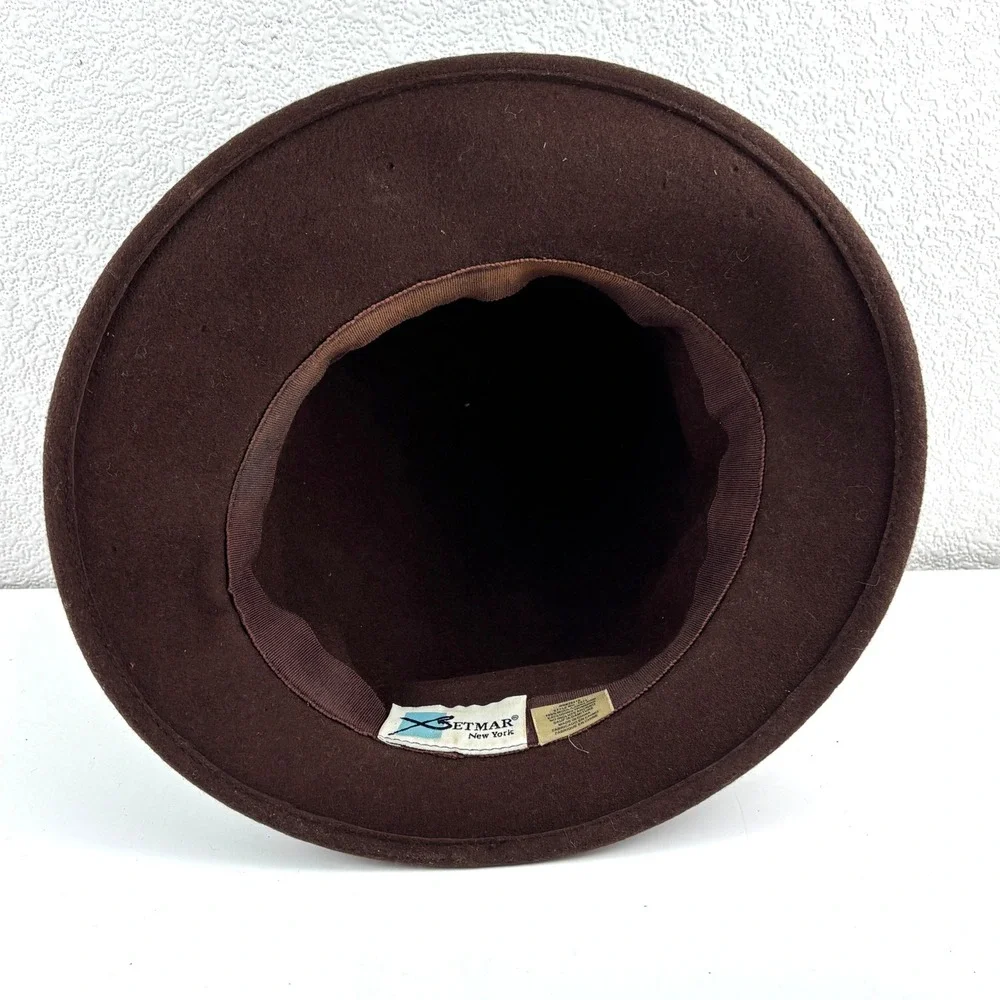 Betmar Cloche Hat Womens OS Brown Wool Felt Rhinestone Floral T874